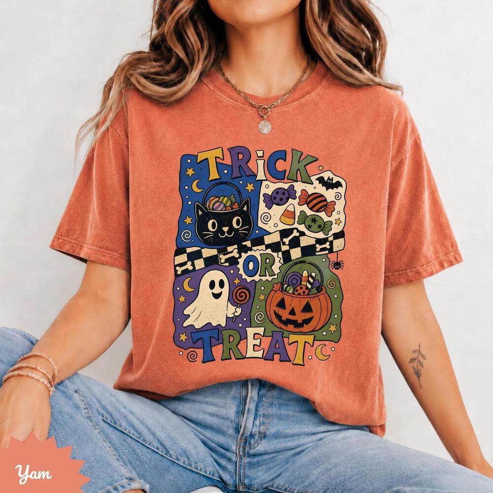 Shirt, Retro Halloween , Black Cat Ghost